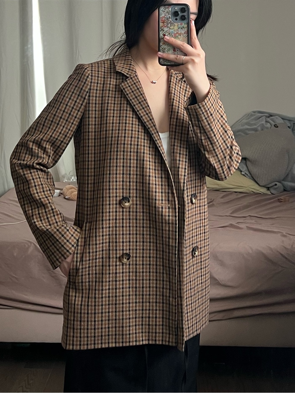 Madewell Plaid Double-Breasted Blazer in Plaid Tan